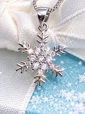 Snowflake necklace, Sterling silver CZ 18 inch